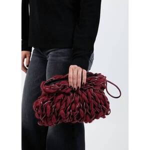 NEW ALIENINA women's thalia clutch in burgundy mohair